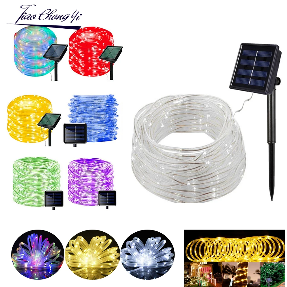 

7M 12M Outdoor Solar Rope String Lights 8 Modes LED Copper Wire Fairy Light Waterproof Tube Lamp For Garden Wedding Patio Decor