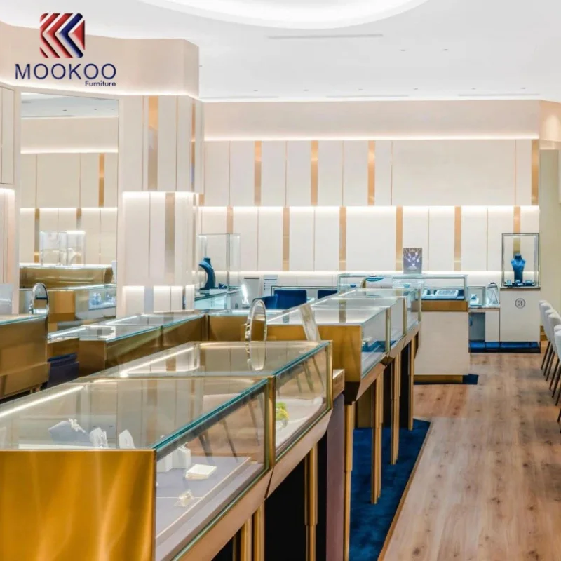 custom.High End Luxury LED Counter Table and Durable Business Chair Jewelry Retail Store