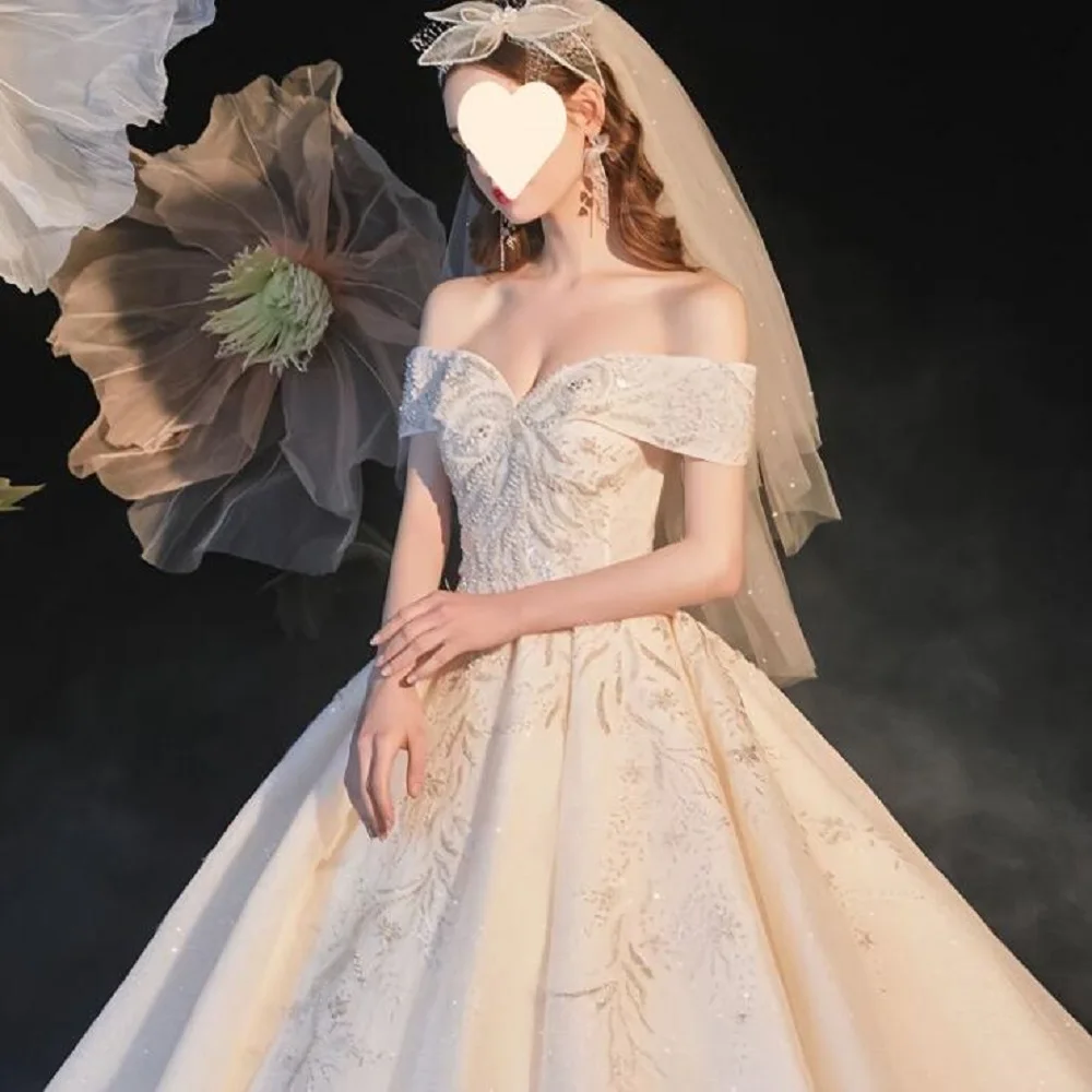 Vestidos de casamento brilhantes fora do ombro para mulheres, vestido de noiva chique tribunal, princesa 2023 2024, 4026, 2024