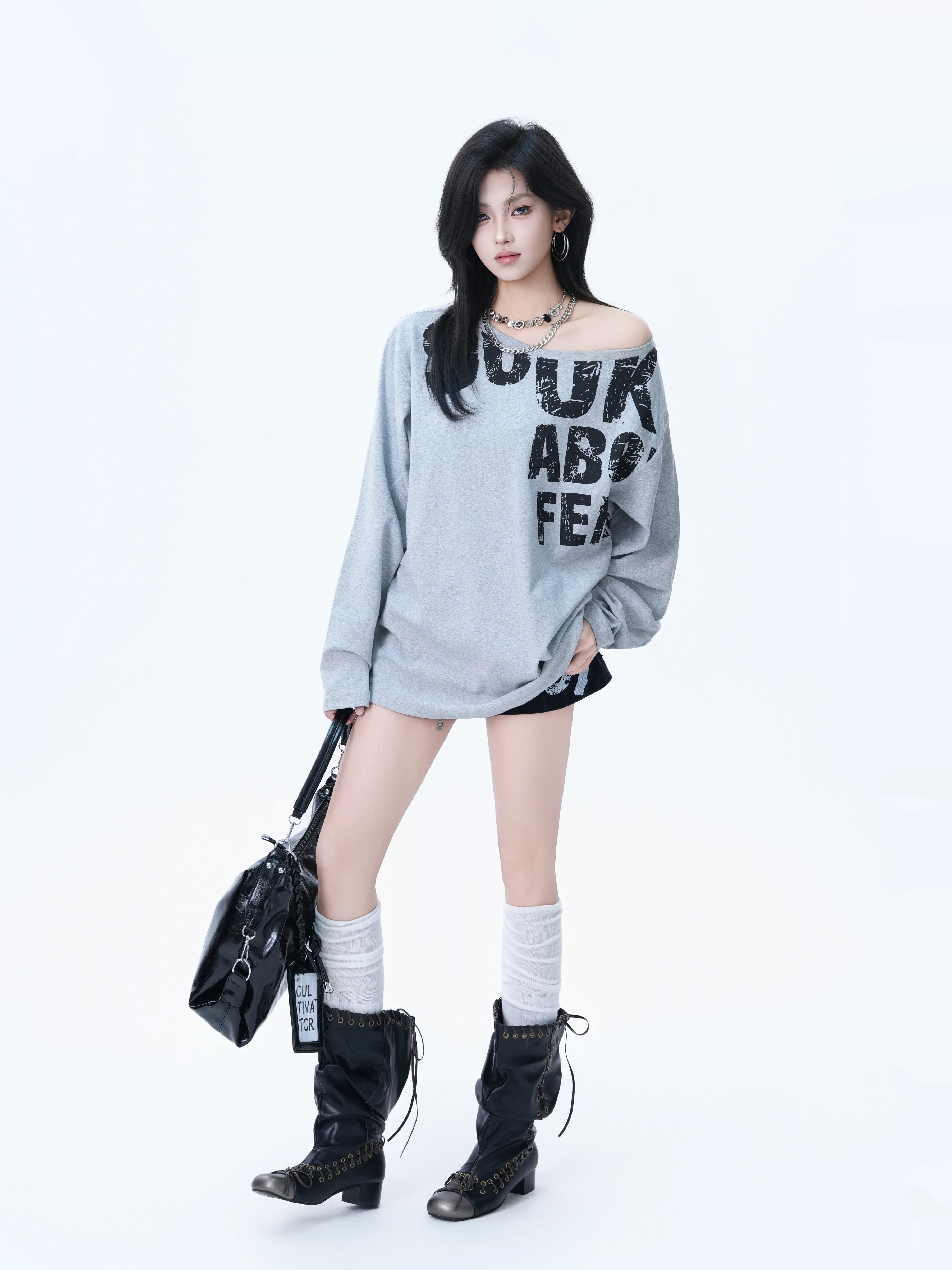 American Retro Color Block Long Sleeve T-Shirt Women Loose Lazy Shoulder Print Cotton Polyester Blend Autumn Top Small Ball