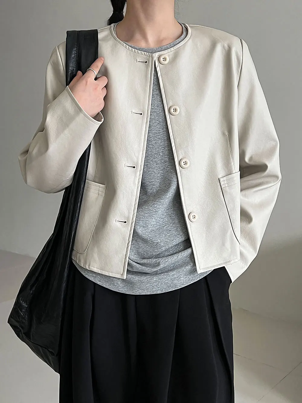 Modische einreihige kurze Lederjacke im koreanischen Stil für Damen, 25. Herbstneuheiten, klassische, vielseitige PU-Jacke