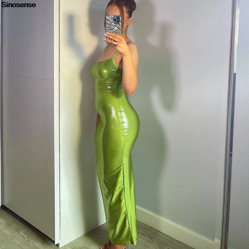 فساتين نسائية صيفية غير رسمية سهلة الارتداء بحزام سباغيتي Y2K فستان ماكسي ضيق مثير للخروج في الشارع وتاريخ الحفلات الليلية والنوادي