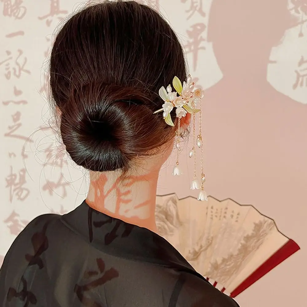 

Beaded Ancient Style Korean Hair Clips Braided Hairpins Chinese Hair Fork Magnolia Women Hanfu Hairpins Flower Hair Sticks