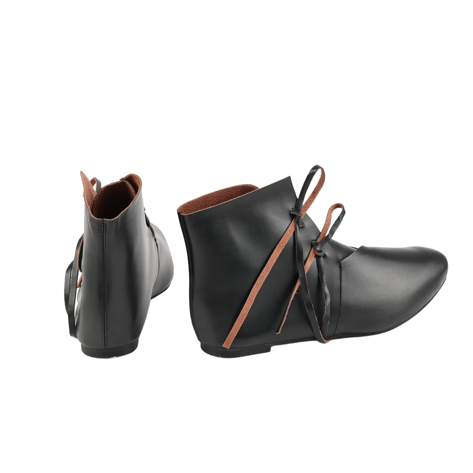 Mens Renaissance Boots Slip on Lace Up Medieval Cosplay Western Pirate Viking Tied Halloween Cuff Ankle Shoes 2