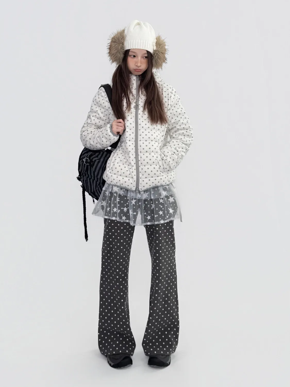 Y2K Star Print Hooded Puffer Jacket Women Short Cropped Loose Warm Winter Coat Casual Streetwear Student Outwear Parkas