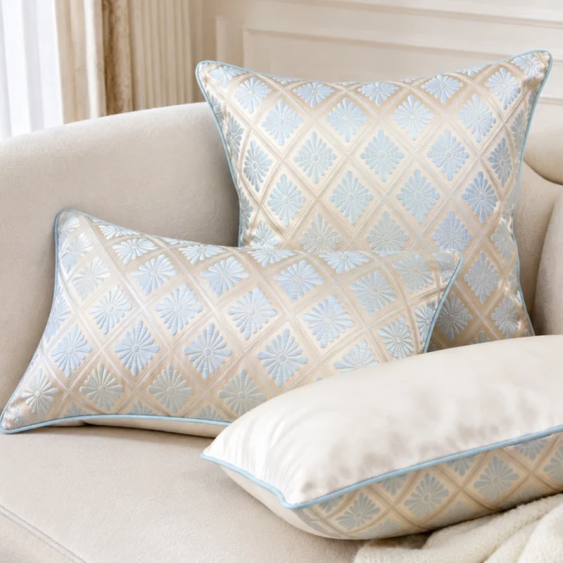 Mini Flora Jacquard Pillows Green Blue Cushion Case Modern Classical Decorative Pillow Cover For Sofa Chair Home Decorations