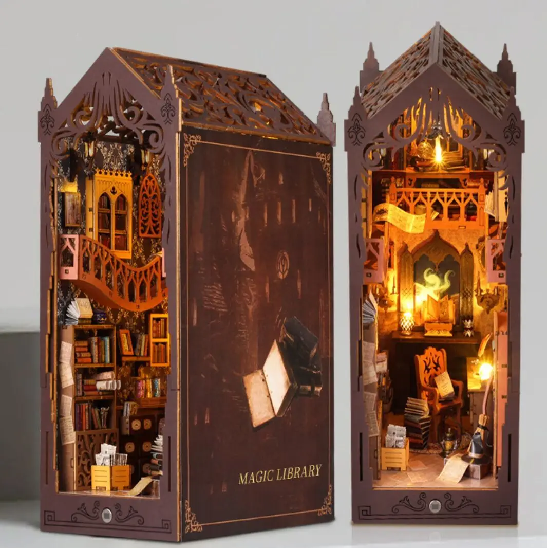 DIY home standing wooden self-assembly handmade magic bookshelf decoration gift wholesale Magic Library Model