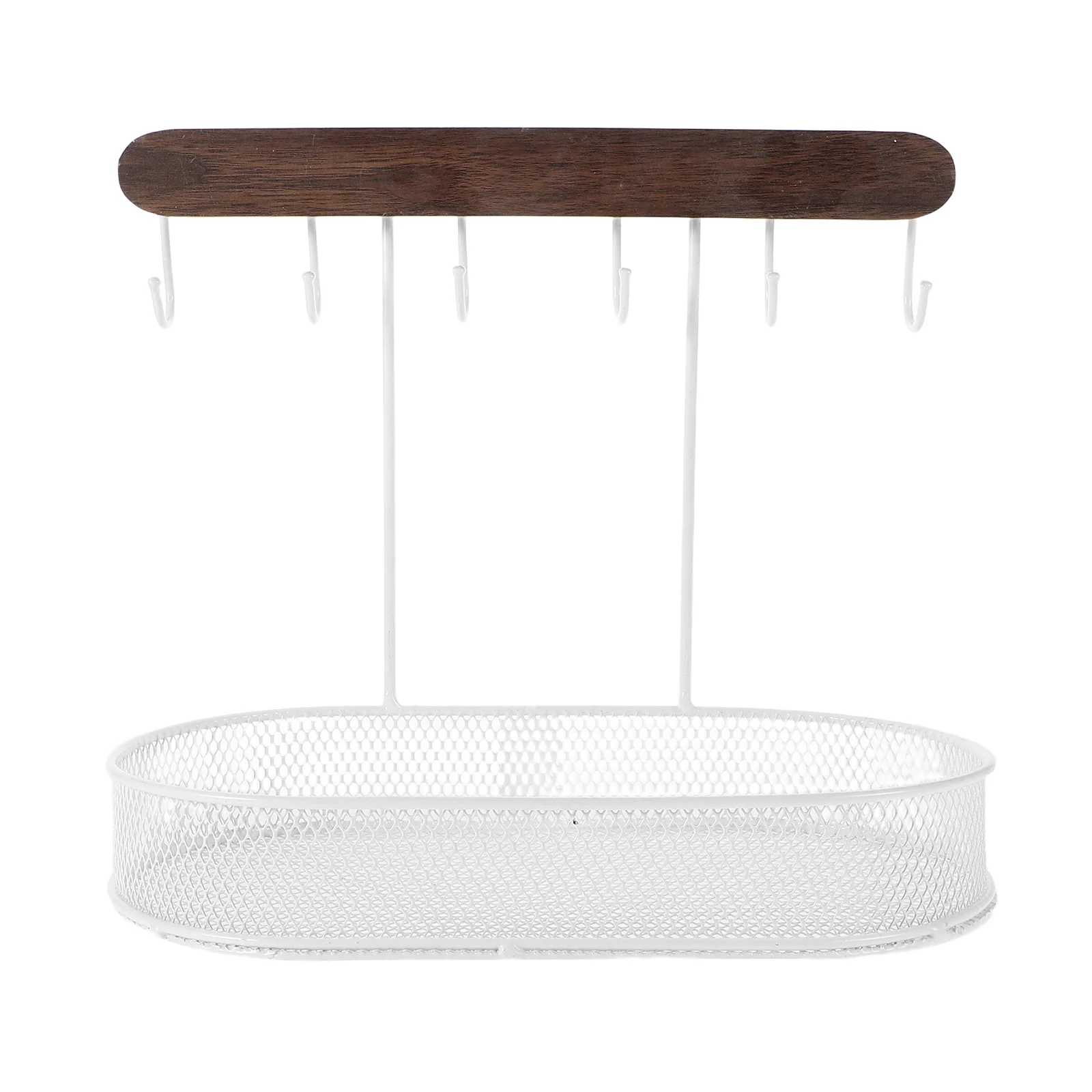 

Jewelry Organizer Necklace Holder 6 Hooks Oval Earring Tray Bracelets Hanging Rack Entryway Key Storage Rings Watches Desk