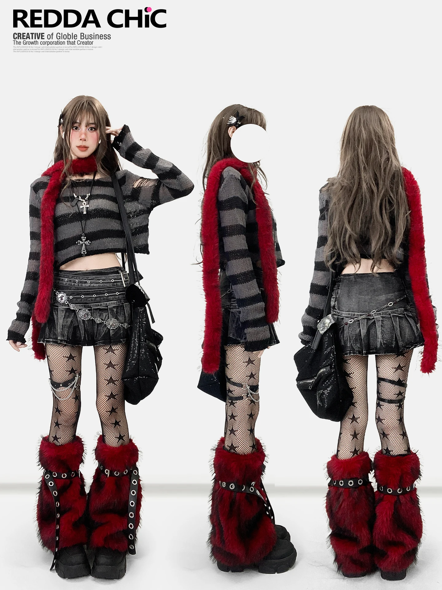 ファッションスウィートクールダークサブカルチャーデニムプリーツスカートタイダイグラデーションダブルベルトローウエストAラインY2Kミニスカート女性用