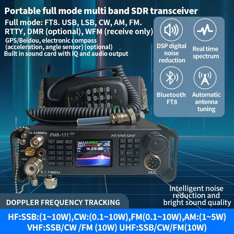 ZASTONE PMR171 SDR HF CB 50/70MHz VHF/UHF All Mode Mobile Radio DMR Walkie Talkie FT8 USB LSB CW AM FM