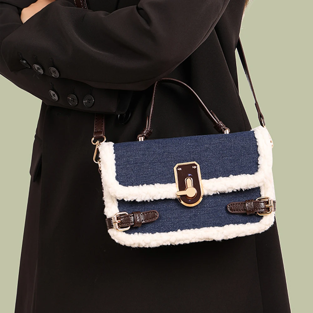 Lamb Wool Crossbody Bag for Women Autumn Winter New High-end Texture Handbag Fashio Commuting Versatile Square Bags ﻿ ﻿