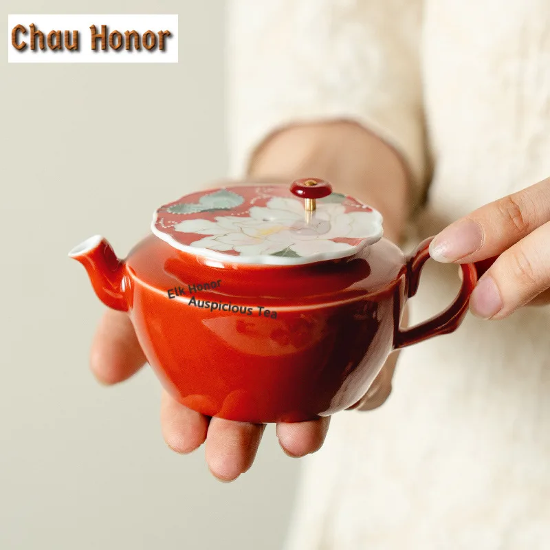 

120ml Hand-painted Butterfly Peony Red Teapot Zen Tea Infuser Pot Household Tea Maker Kettle With Ball Hole Teaset Supplies Gift