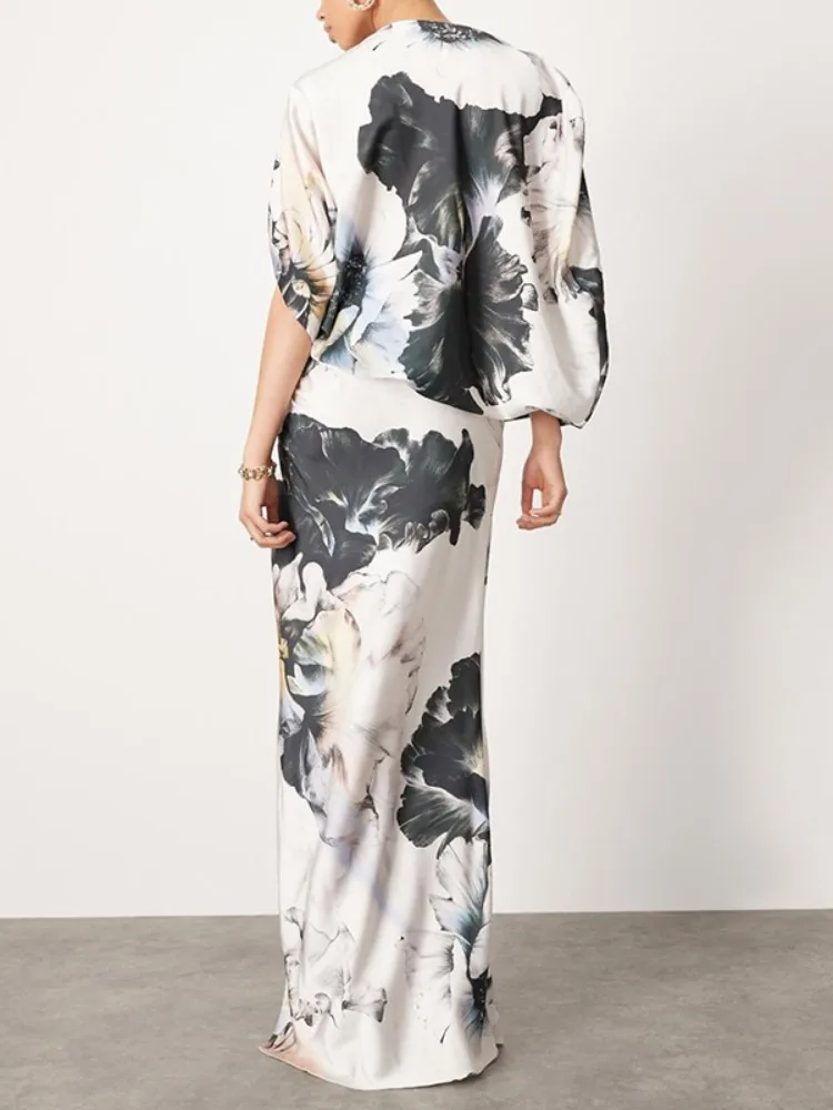 

Вечернее платье Krisstargirls 2026 с цветочным принтом, на одно плечо, асимметричное, с рукавом «летучая мышь», летнее, для вечеринок, длинное макси-платье