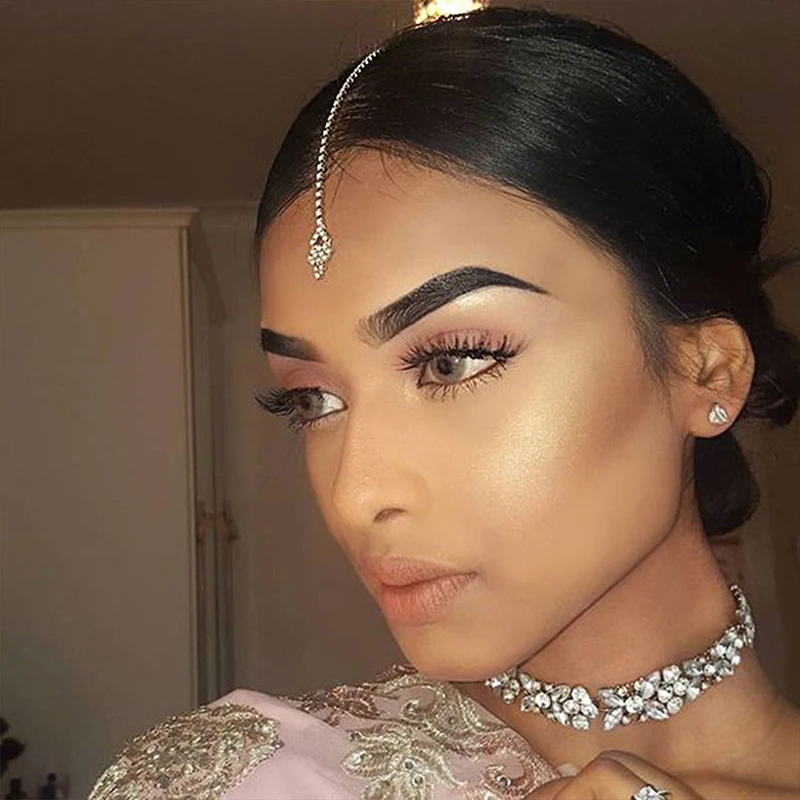 기하학 지르콘 이마 체인 여성 인도 웨딩 쥬얼리 라인 석 머리띠 헤어 액세서리 신부 헤어 체인