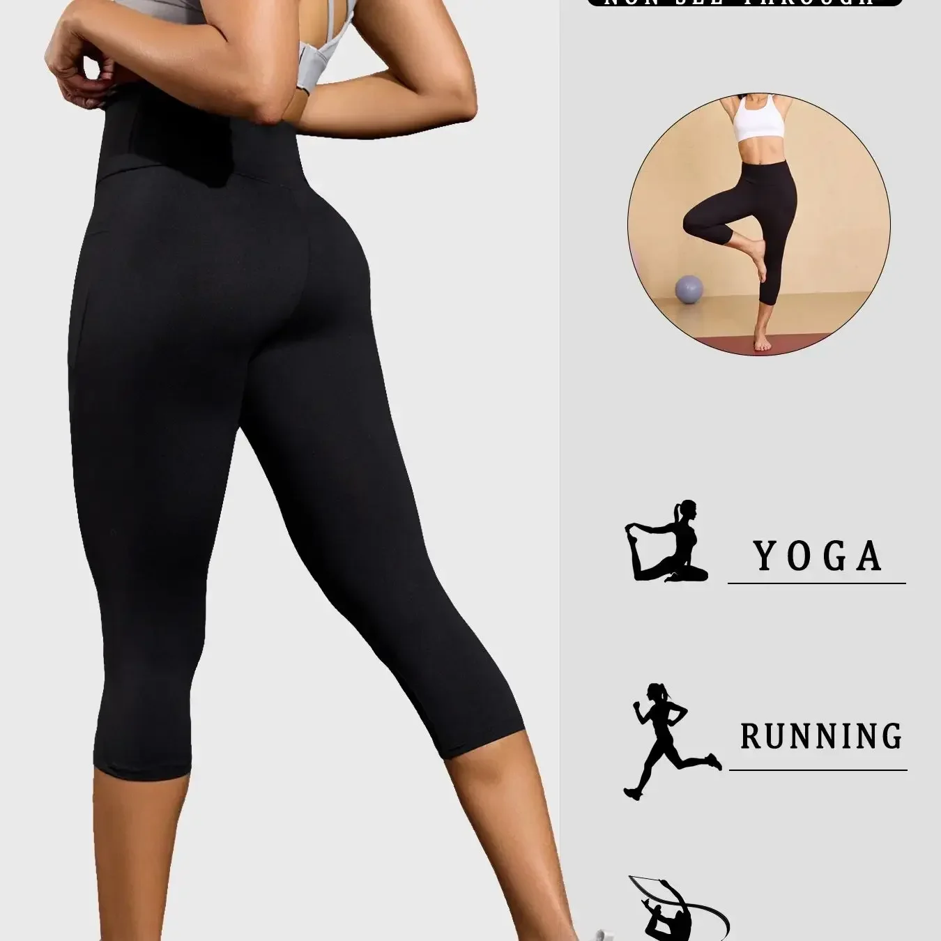 Pantalon capri taille haute pour femmes, avec poches, contrôle du ventre, pas transparent, entraînement, course à pied, Yoga, athlétique, Push Up, Leggings de gymnastique