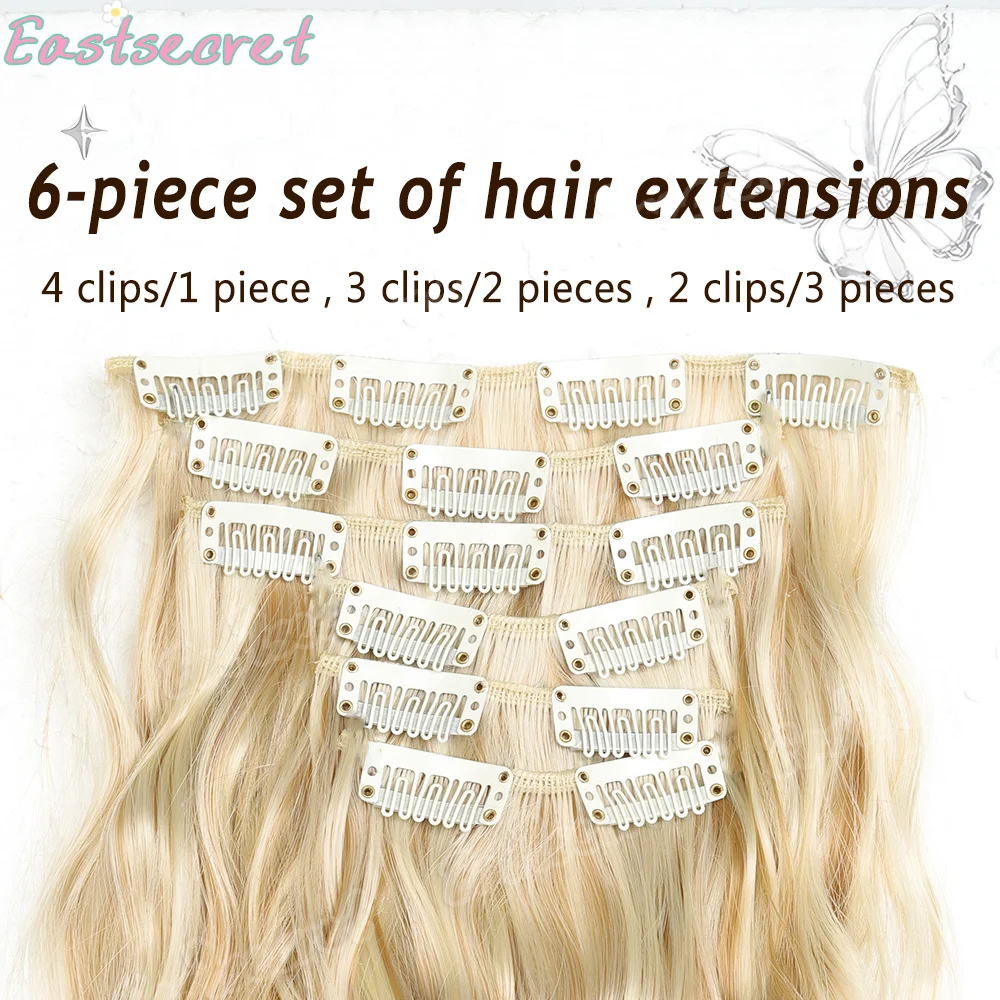 وصلات شعر صناعية 16 مشبك في 6 قطعة مجموعة مجعدة 24 بوصة مشبك طويل على قطعة الشعر الذرة متموجة نمط للنساء الفتيات حفلة يومية #3