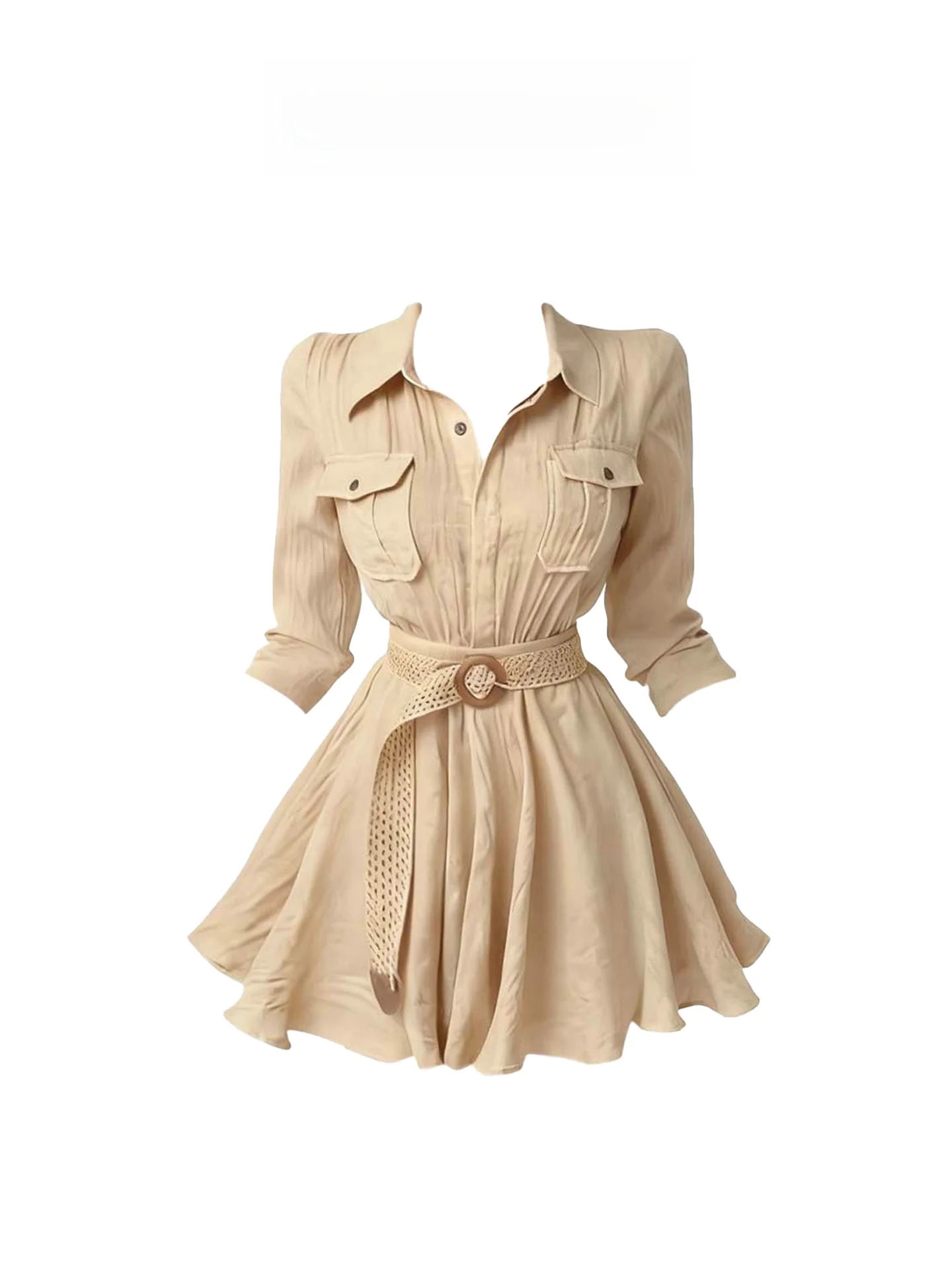 

Heza Retro Spicy Girl Khaki irt Dr Women's Autumn Elely Slimming A-Line Skirt Long Sve ort Dr for Young Women