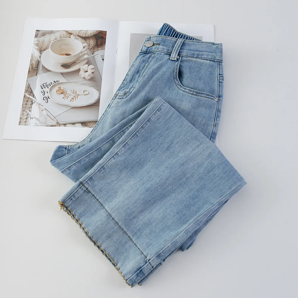 

Simple Thin Denim Ankle Length Cigarette Pants Plus Size Women's Straight Leg Jeans 100kg New Summer Style 2526