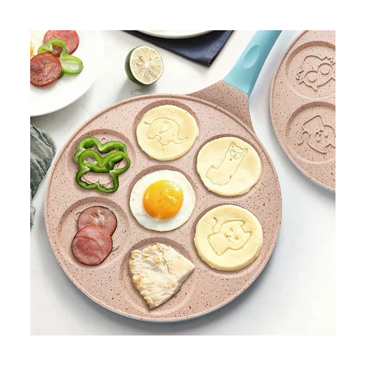 Frying Mould Seven-Hole Breakfast Frying Pan Animal Face Multi-Function Wheel Pancake Pan Small Egg Dumpling