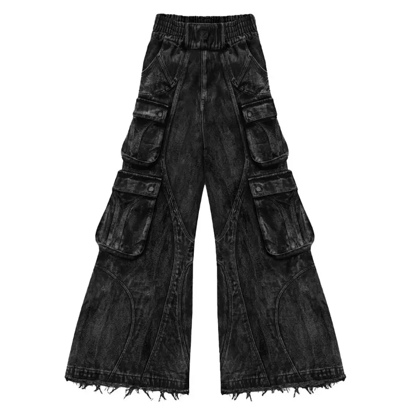 American Heavy Industry Y2K Pocket Baggy Jeans Men Retro Street Hip Hop Washed Loose Harajuku Casual High Waist Wide Leg Jeans