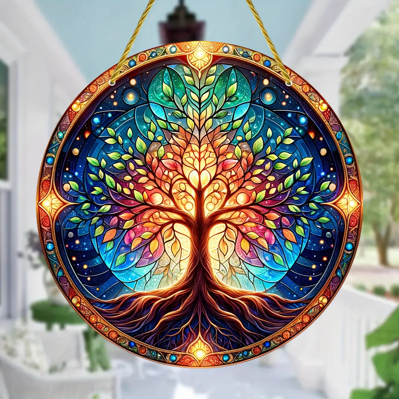 Tree of Life Symbol Suncatcher Acrylic Window Art Catcher for Prom Decor, Decorative Hanging Glass Window for Room, Garden Porch