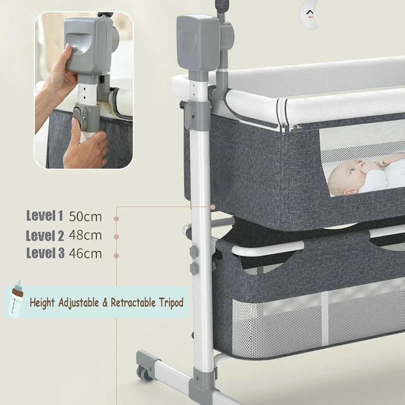 Newborn Electric Bassinet Cradle Rocking Chair, 3 Timer 5 Swing Modes Babies Bed, Height Adjustable Bedside Travel Crib