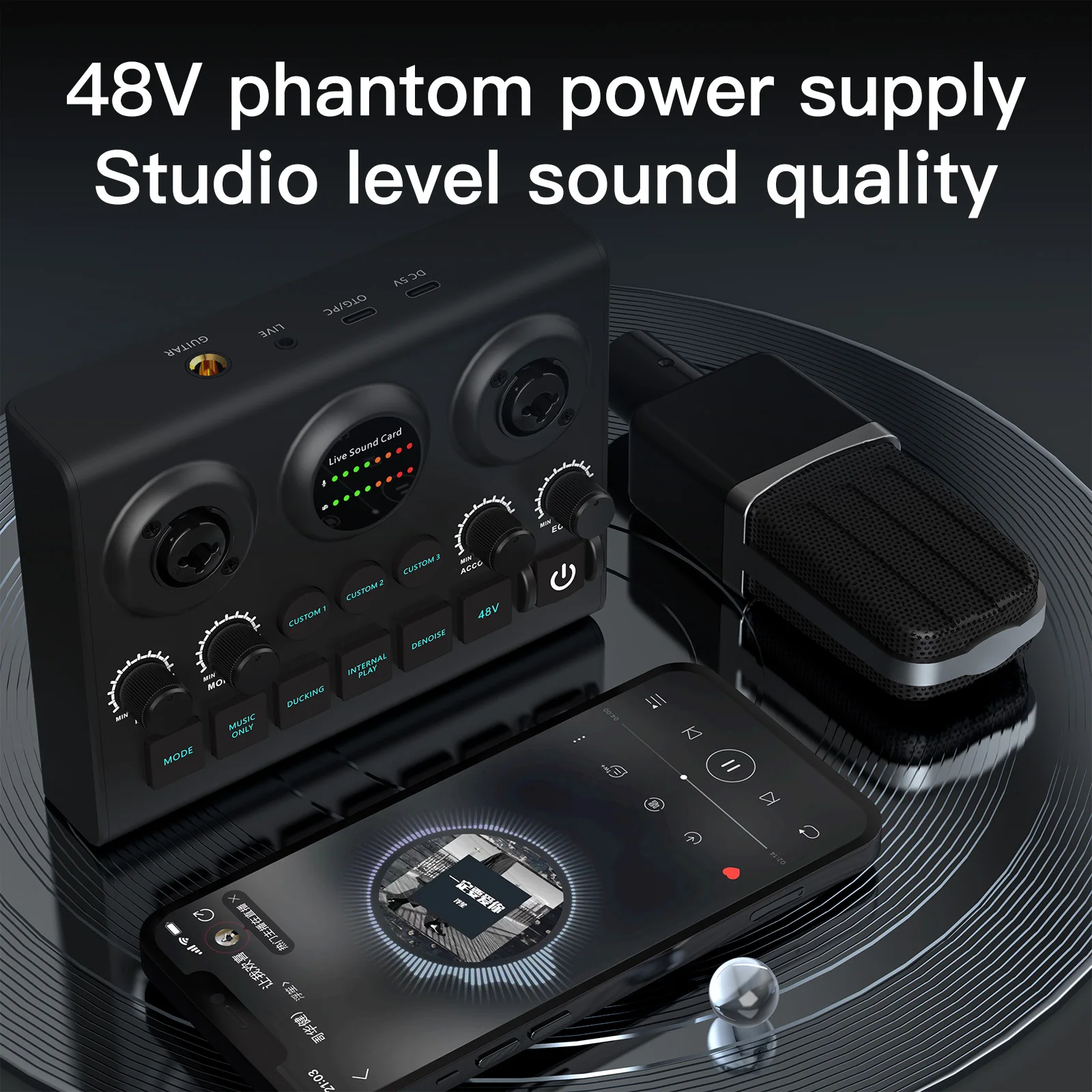 BB 48V Phantom Power Live Sound Card Streaming DJ Controller Audio Mixer Voice Podcast Live Streaming Kit Podcast Accessories