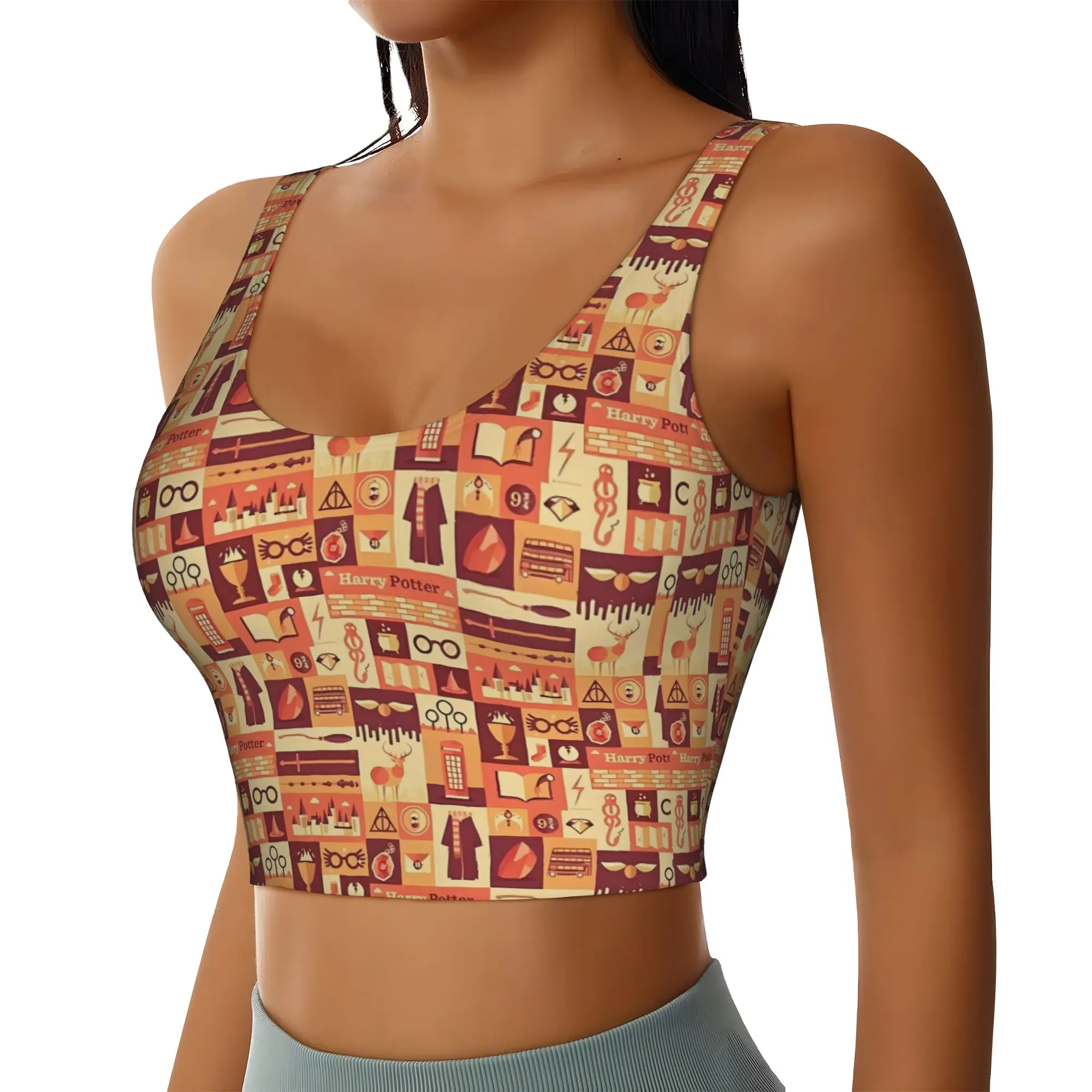 Custom H-Harryed Cartoon Sports Bra Women's Magic School High Impact Workout Yoga Crop Top