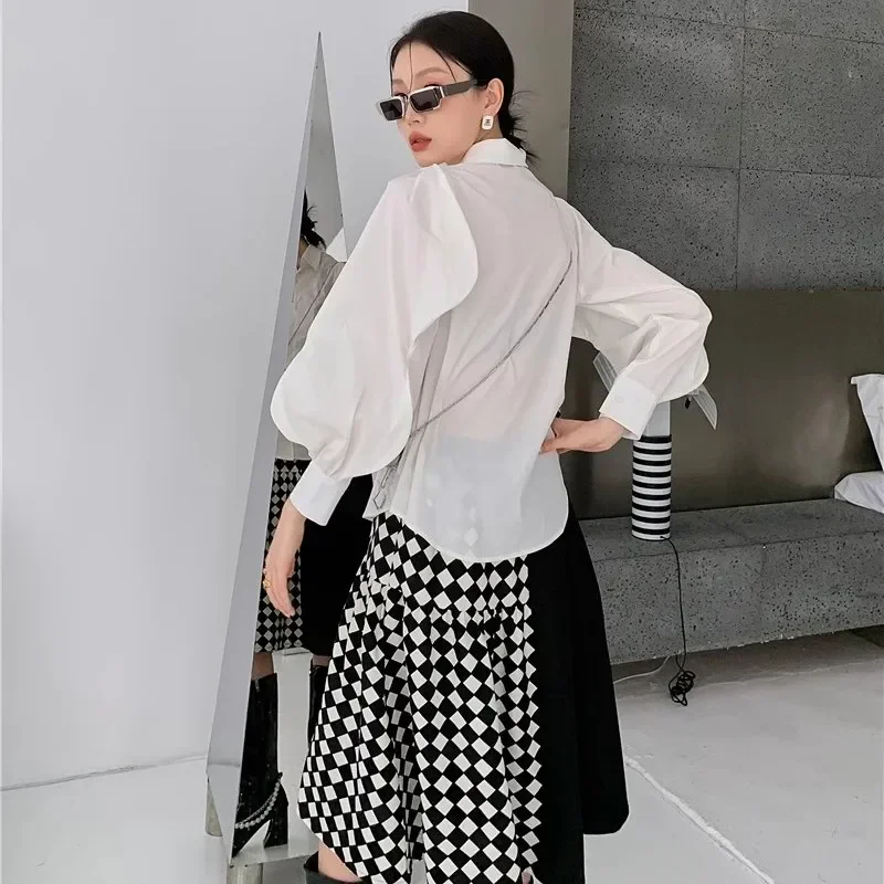 

Французский возрастной уникальный топ с объемными рукавами для женщин, осенний дизайн, маленькая белая рубашка с длинными рукавами для женщин