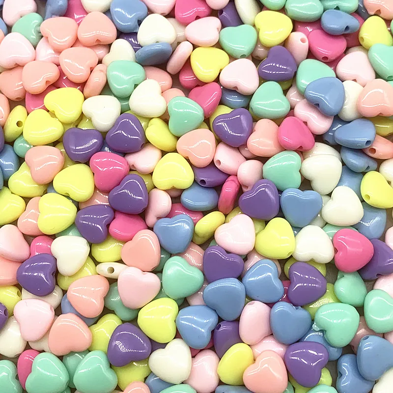 New 10mm 12mm 14mm Colourful Heart Shape Acrylic Loose Spacer Beads for Jewelry Making DIY Bracelets Necklace Accessories