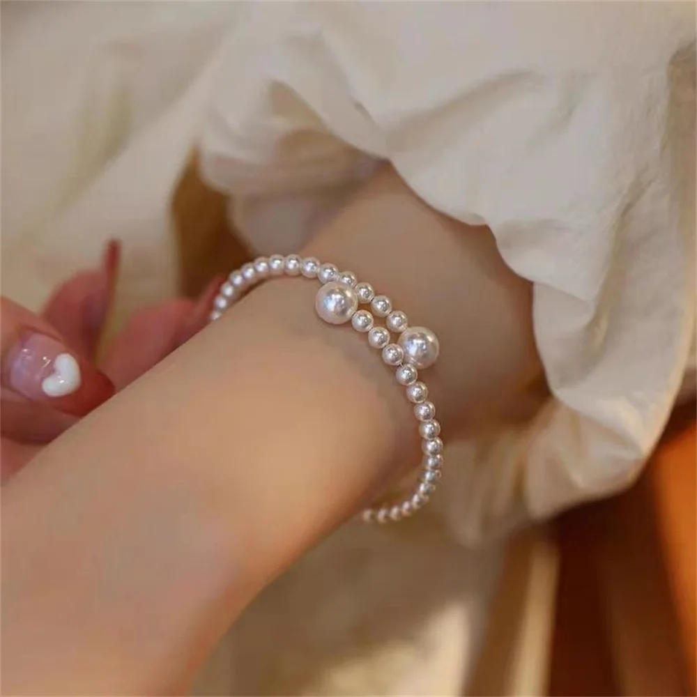 French Vintage Pearl Bracelet Simple Acrylic Ball Adjustable Cuff Bracelet For Women Fashion Jewelry Dropshipping