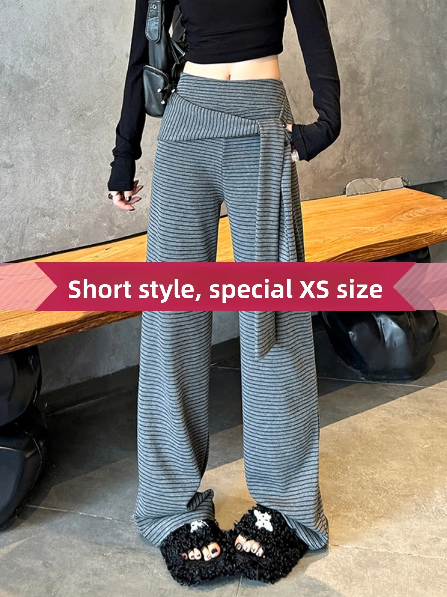 

Sweet And Spicy Striped Sports Pants Women's Autumn Winter Slim Wide Leg Yoga Pants Nine Points Casual Straight Cut Trousers