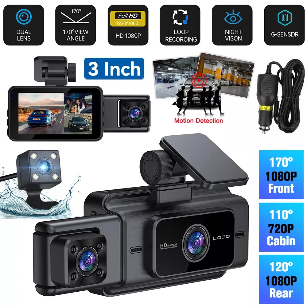 

1080P Car Dvr 3 Camra Dash Cam for Cars Camera for Vehicle Recorder Video Front and Rear Camera W/ IR Night Vision Dashcam