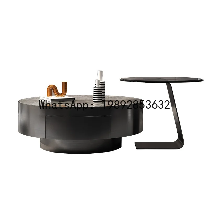 CZ  Wabi-Sabi Style Storage Box Modern Internet Celebrity Simple High-End Small Apartment Stainless Steel Round Stone Tea Table
