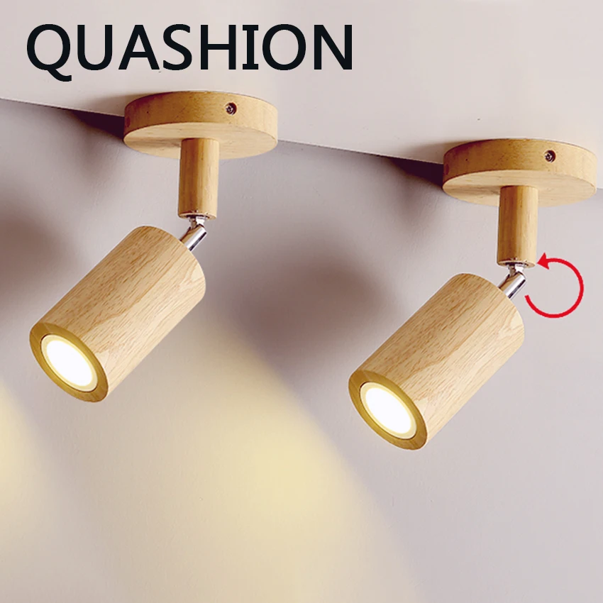 LED Wall Lamp Nordic Solid Wood Ceiling Spotlight Indoor Adjustable Surface-mounted Wall Lights Aisle Stairs Home Decor Sconces