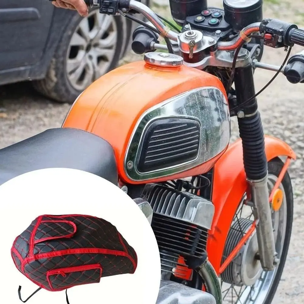 PU Leather Motorcycle Fuel Tank Cover Protective Quilted Motorbike Tank Protector Decorative Side Pocket Motorcycle Tank Pad