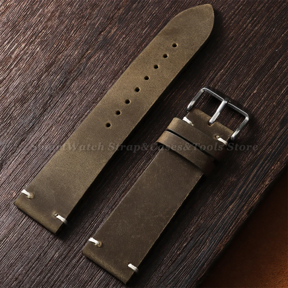 

Vintage Oil Wax Leather Watch Band for Omega 18mm 19mm 20mm 21mm 22mm 24mm Handmade Stitching Cowhide Strap for Seiko Wristband