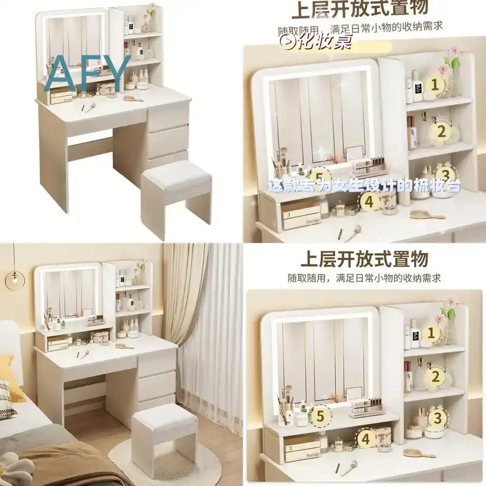 Hot Sale White Corner Dressing Table Makeup Vanity Table for Small Spaces with Stool and Mirror for Bedroom Living Room
