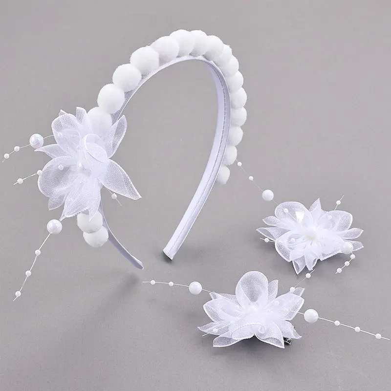 3Pcs Chiffon Butterfly Hair Clips For Girls Pearl Pompon Headbands Kids Party DIY Hair Hoop Barrettes Hair Accessories Set