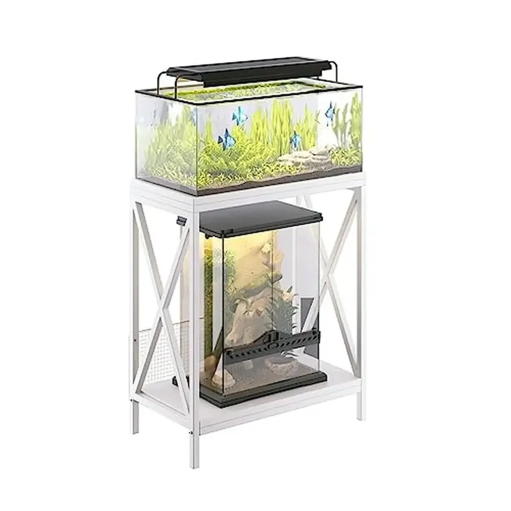 Metal Frame 2-Tier Fish Tank Stand 10-20 Gallon Aquarium Rack Shelf Storage Fish Tank Accessories Organizer Home Office Trendy