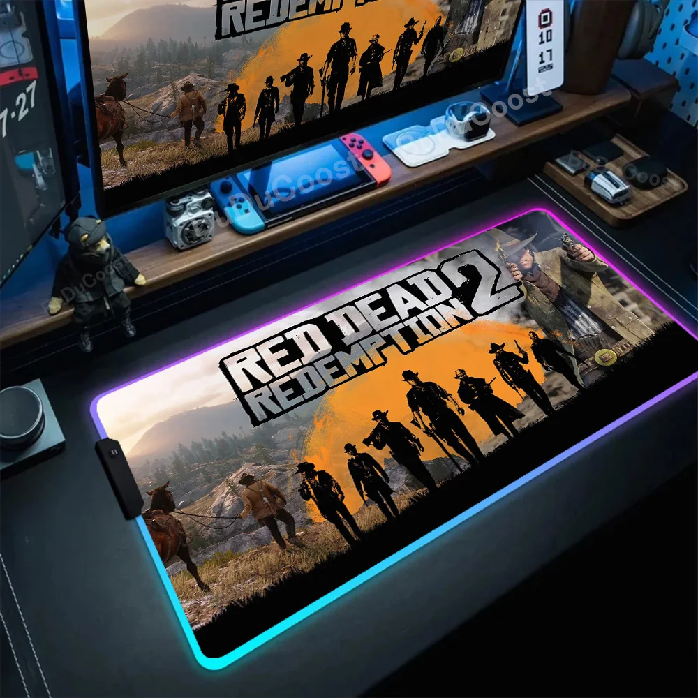 Red Dead Redemption 2 Rgb Gaming Keyboard Pad Computer Gamer Table Luminescence Desk Mat LED Mouse Pad XXL Office Play Mice Mats