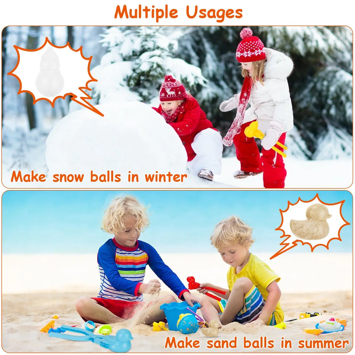 4Pcs Snowball Makers Set Clip Snow Molds Toys Beach Sand Toy with Handle for Snow Fight Winter Activities