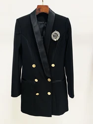 Blazer long à col châle pour femme, bouton en métal, insigne de perles de diamants en biscuits, mode de créateur la plus récente, remise des diplômes élevée, ET, 2024