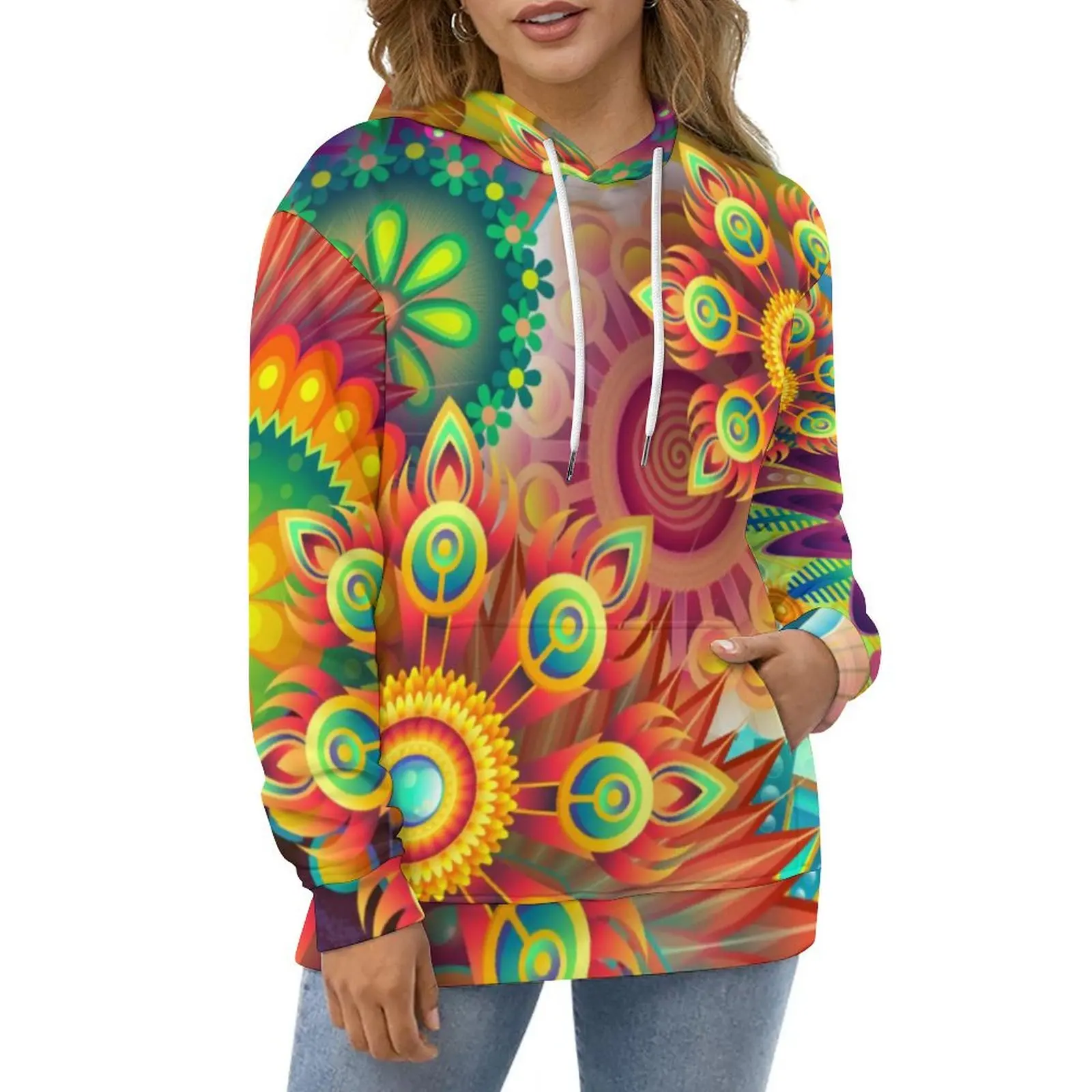 

Colorful Hippie Hoodies Long Sleeve Retro Floral Print Aesthetic Casual Hoodie Autumn Harajuku Oversize Loose Hooded Sweatshirts