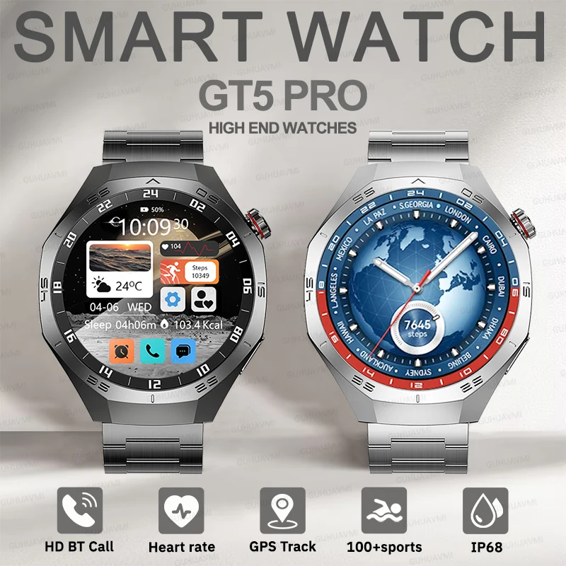 

Модные НОВЫЕ Смарт-часы GT5 Pro, мужские спортивные GPS-трекеры, пульсометр, Bluetooth-вызов, IP68, водонепроницаемые спортивные часы для фитнеса на открытом воздухе