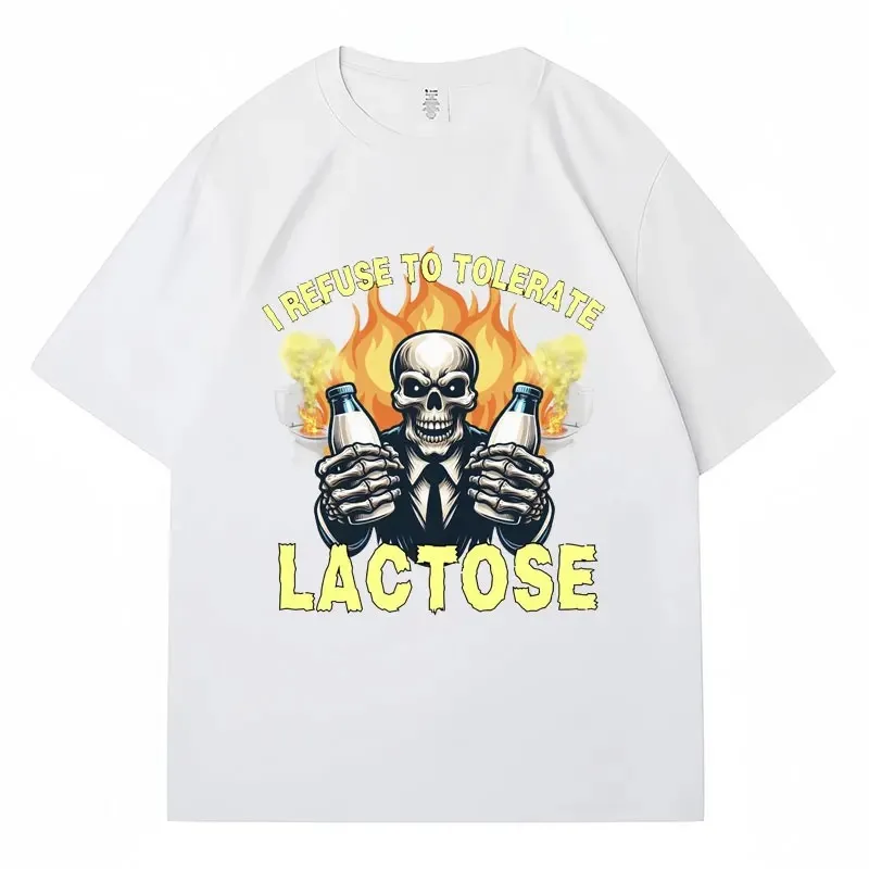 I Refuse To Tolerate Lactose T-Shirt Vintage 100% Cotton Casual Tops Daily Short Sleeve Harajuku Commuter Streetwear Unisex Tees