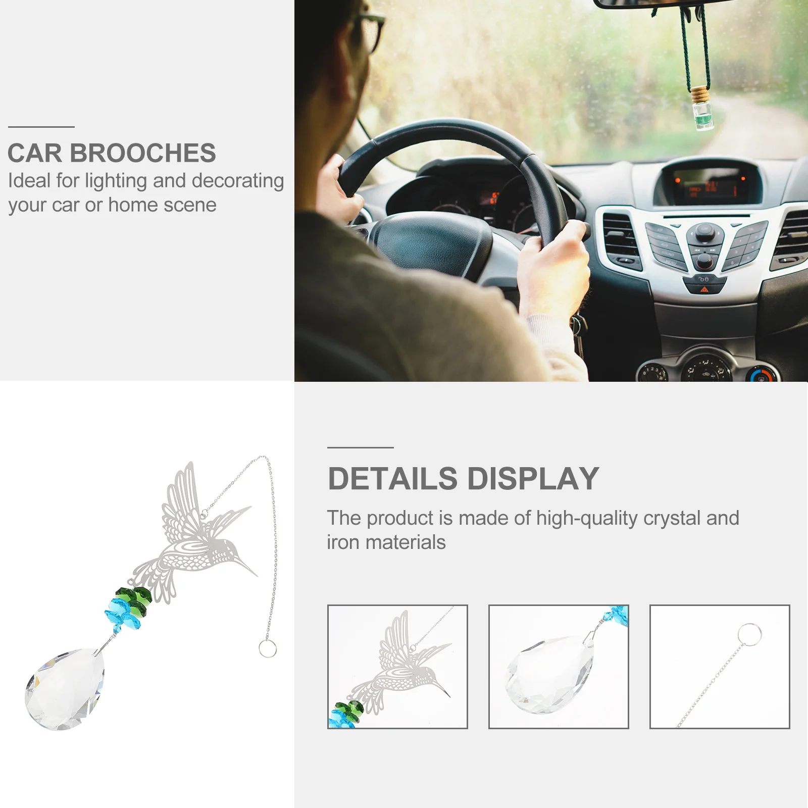 

1Pcs Crystal Colorful Hummingbird DIY Hanging Pendant Decorative Ornament Car Home Vehicle Room Pendant Elegant Auto Decor