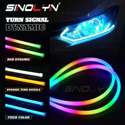 Sinolyn-tiras LED DRL RGB, señal de giro dinámica, flujo secuencial, luces flexibles, luces decorativas, Control por aplicación, 12V accesorios para vehículos rgb led auto