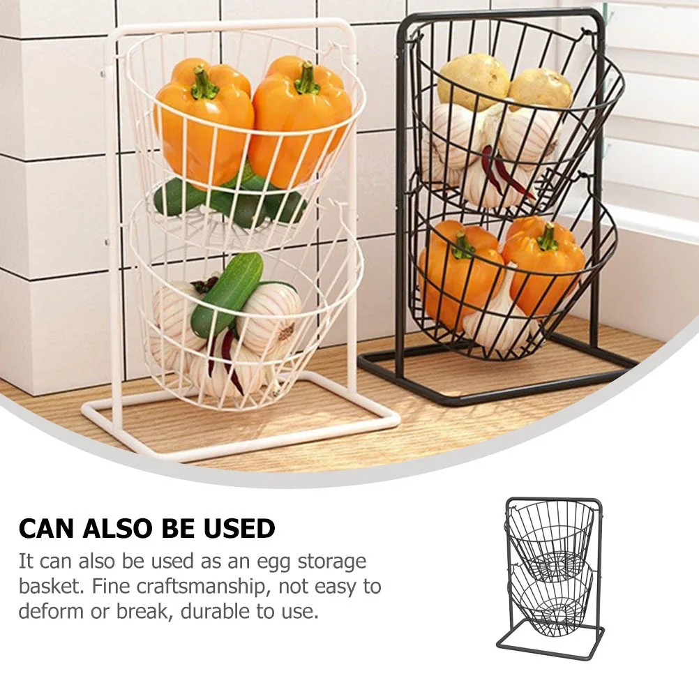 

1pcs Double-Layer Storage Basket Heavy Duty Iron Fruit Rack For Kitchen Vegetable Organizer Countertop Drying Display Shelf
