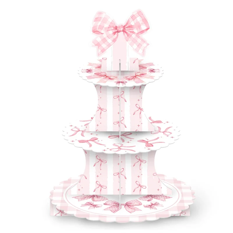 

Hot Selling The Bow Theme Party Supplies Girl Pink Bow Cupcake Tower Pink Bow Girl Birthday Party Decoration Dessert Table Cake